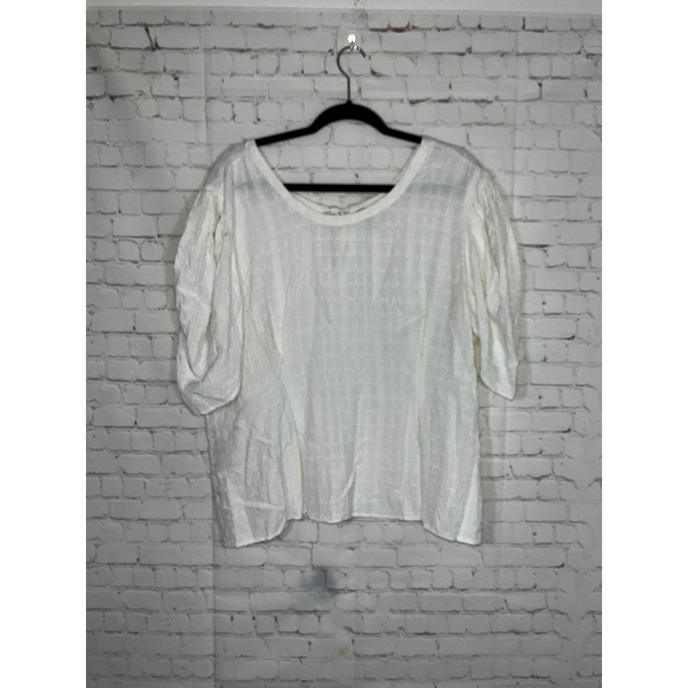 Hinge White Eyelet Puff Sleeve Blouse Tie Back Scoop Neck Embroidered Top Sz XXL